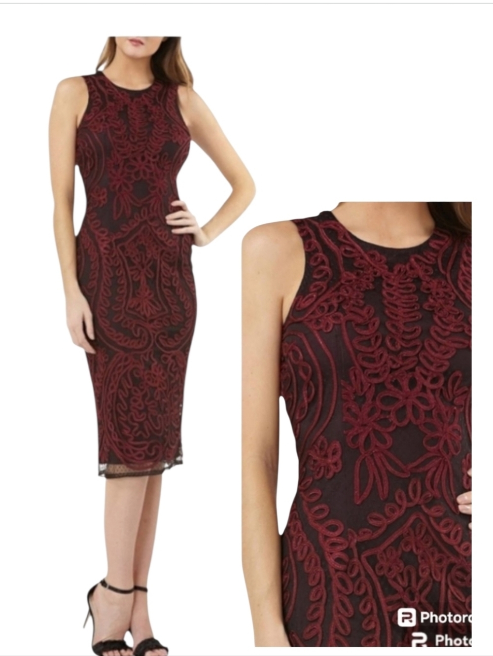 JS Collections Dark Berry Soutache Sheath Dress 2